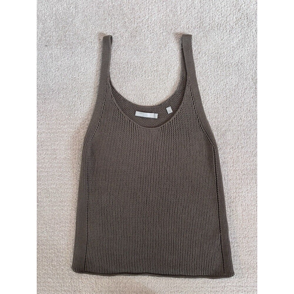Vince Lattice Stitch Tank Olive Green Sz M Minimalist Old Money Quiet Luxury